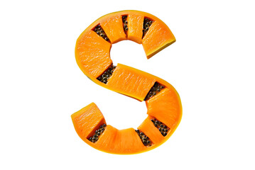 Creative fruit alphabet, letter S carved from papaya