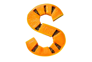 Creative fruit alphabet, letter S carved from papaya