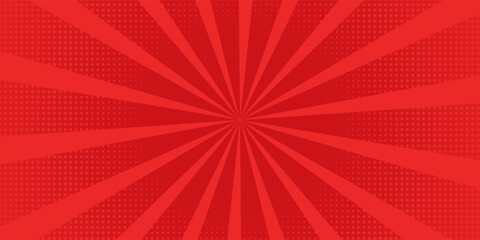 Red comic sunburst effect background with halftone. pop art comic-style vector background. Suitable for templates, sale banners, events, ads, web and pages