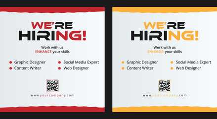 Professional vector template for we are hiring job vacancy announcement social media post design recruitment banner and employment promotion layout