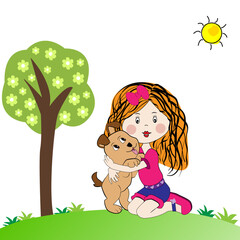 Niña feliz abrazando a su perro.