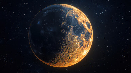  A crescent moon glowing softly, symbolizing change and time, set against a starry night sky with faint constellations in the background.