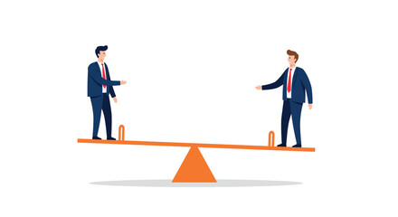 Business negotiation concept with two figures on a seesaw in balance vector illustration