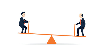 Fototapeta premium Business competition concept with businessmen on seesaw balancing scale vector illustration
