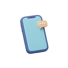 A 3d rendering of a smartphone with an orange message bubble, social media user interface technology element