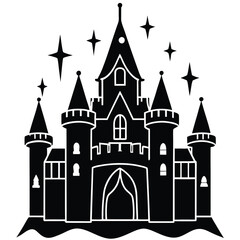 Obraz premium Black silhouette fairytale castle with stars