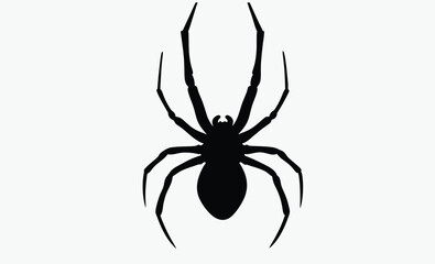 Spider hanging silhouette, halloween web vector, creepy insect icon, Silhouette of a spider hanging from a web, halloween vector 