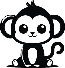 Fototapeta premium Cute monkey cartoon vector illustration for kids design and coloring page animal drawing silhouette