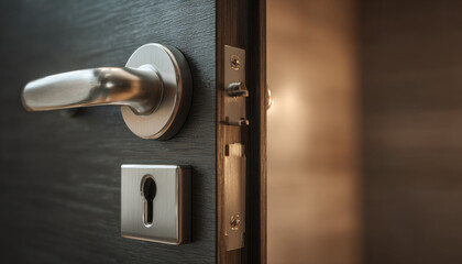 Close-up view of a stylish door lock mechanism, emphasizing security and modern craftsmanship in a residential setting