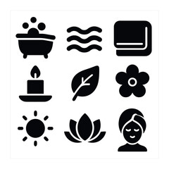 Quiet Moments Icons. Solid, filled icons set of quiet moments and daydreams: thought cloud, cozy seat, gentle