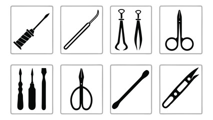 Collection of professional medical and surgical tools isolated on a white background