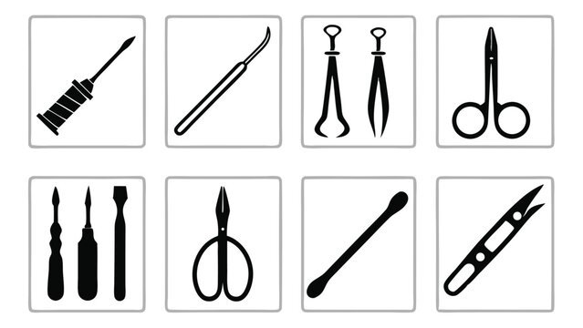 Collection of professional medical and surgical tools isolated on a white background