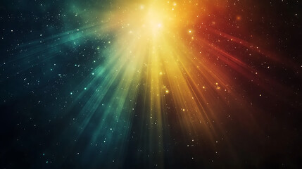 Fototapeta premium Colorful cosmic explosion with vibrant light rays and sparkling stars, perfect for space galaxy wallpaper backgrounds