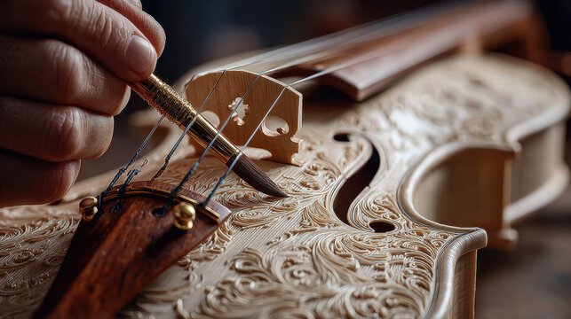 Crafting a Masterpiece: Close-up of Detailed Carved Violin