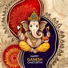 Happy ganesh chaturthi celebration card with lord ganesha