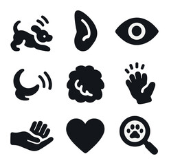 Obraz premium Nature Icon Set. Solid, filled icons set of wildlife and natural consciousness: forest icon, animal track,