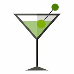 Classic cocktail glass with olives vector illustration on white background