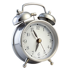 3d alarm clock with bells and drop shadow isolated on transparent background