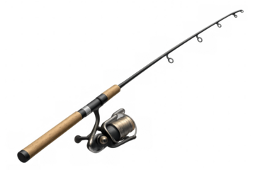 Fishing rod and reel isolated on transparent background, perfect for fishing and outdoor-related projects