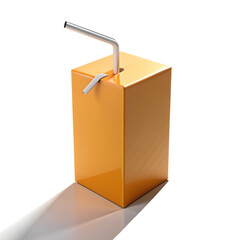 3d juice box with straw and shadow isolated on transparent background