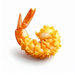 Isometric 3D Shrimp Tempura Illustration on White Background