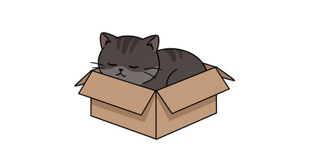Cute cat sleeping in cardboard box - adorable pet illustration for greetings or decor vector illustration
