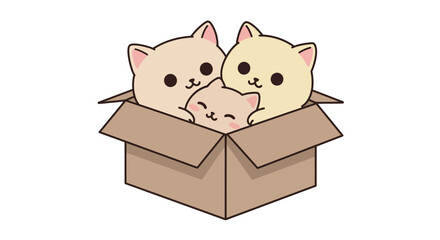 Adorable cartoon kittens in a cardboard box vector illustration