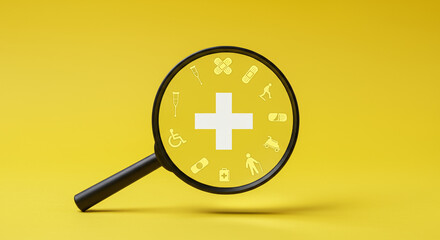 Medical Magnifying Glass on Yellow Background