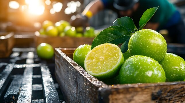 Fresh limes factory sorting, harvest