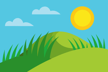 Obraz premium Sunny Day Hills A Vibrant Illustration of Rolling Green Hills under a Bright Sun
