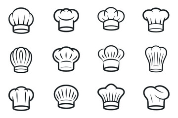 Collection of Chef Hat Illustrations in Black and White Style Food Service and Culinary Arts Different Designs