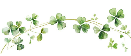 Watercolor Illustration of a Shamrock Vine, St. Patrick's Day Design Element