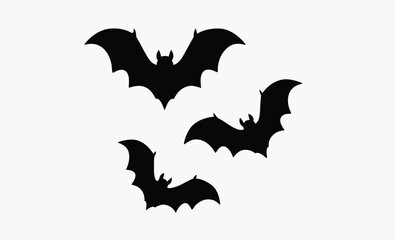 Fototapeta premium Halloween bat icons, spooky flying bats, black bat silhouettes,