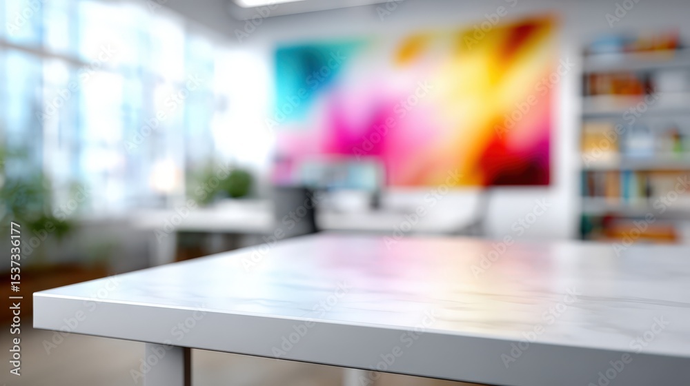Poster marble tabletop in modern office space, ideal for product mockups and workspace presentation