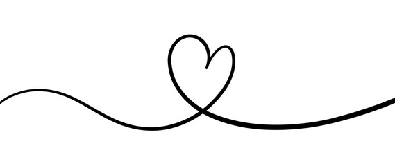 Continuous line drawing of  heart on transparent background. Banner for valentine's day. Abstract hearts