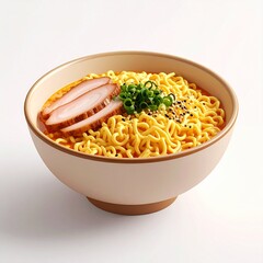 Isometric 3D Bowl of Ramen Illustration on White Background