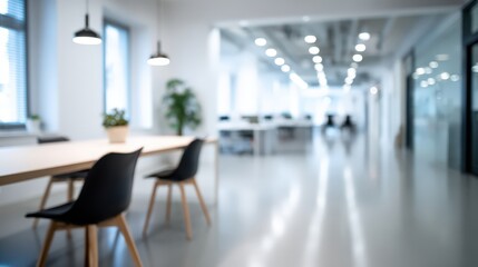 Blurred Modern Office Interior With Meeting Table, Chairs, and Hallway, Representing Corporate Lifestyle