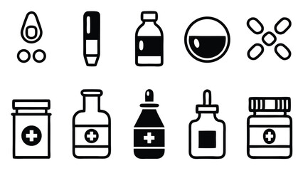 Fototapeta premium Medical Icons Set Featuring Various Health Products and Tools