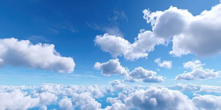 Fototapeta Aerial View of White Clouds Against Blue Sky, Representing Serenity and Environmental Awareness