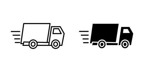 Fast shipping delivery truck flat Icon set. Symbol isolated on white background. vector illustration.
