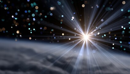 Obraz premium Bright Light Rays Bursting Through Clouds with Bokeh, Representing Hope and Inspiration