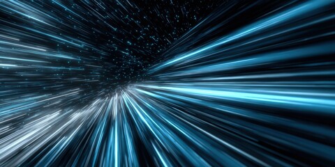 Abstract Light Streaks in Blue and White, Representing Futuristic Technology and Data Transfer