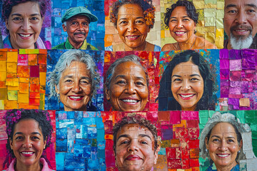 A group of people are smiling in front of a colorful wall
