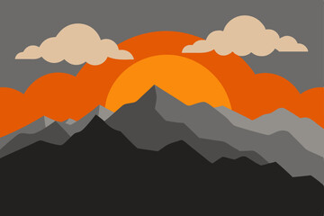 Majestic Mountain Sunset A Serene Landscape Illustration