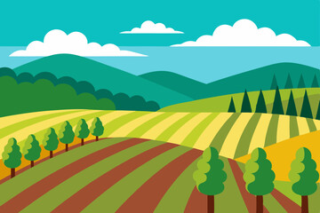 Vibrant Rolling Hills Farmland Landscape A Serene Countryside Scene