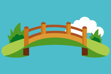 Serene Wooden Bridge Illustration Tranquil Landscape Design Element