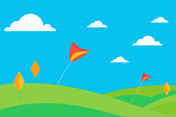 Sunny Day Kite Flying A Serene Illustration of Kites in the Sky
