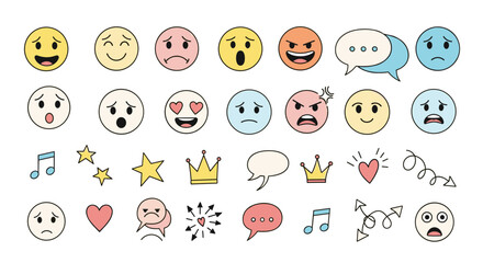 An Collection of Emotions in Emoji Icons for Graphic Design Elements