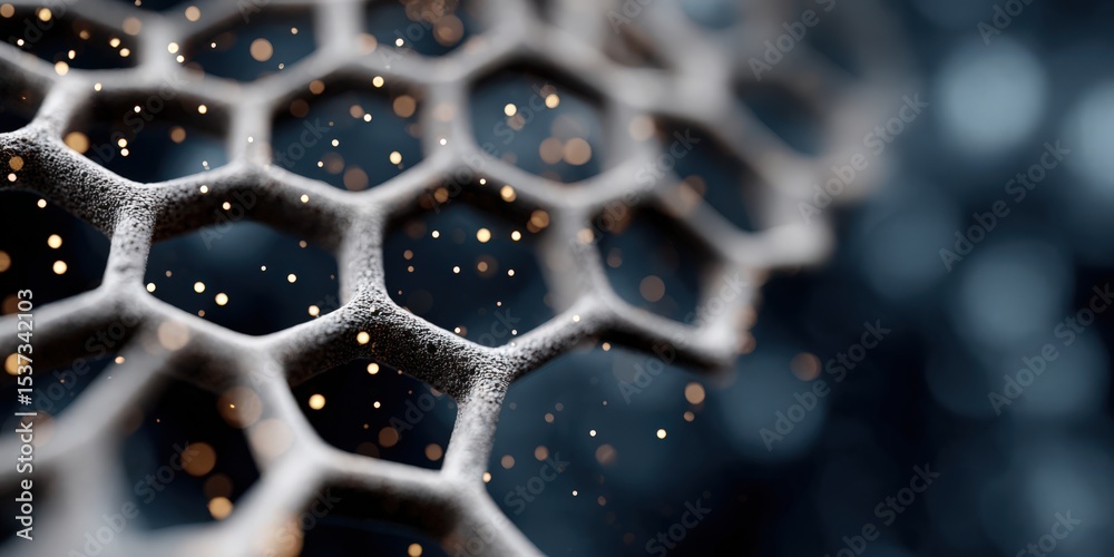 Poster Abstract Close-Up of Honeycomb Structure With Glowing Particles, Representing Innovation and Technology