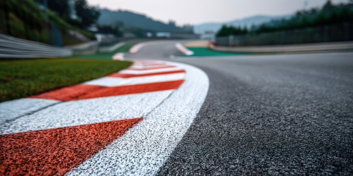 Close Up of Race Track Curve With Red and White Borders, Representing Speed and Competition - Powered by Adobe